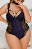 Purple Sexy Living Patchwork See-through Backless Spaghetti Strap Plus Size Sleepwear