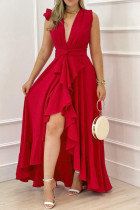 Vestido longo vermelho casual sólido patchwork