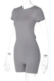 Grey Casual Sportswear Solid Backless O Neck Skinny Rompers