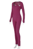 Fuchsia Casual Solid Basic Strapless Long Sleeve Two Pieces