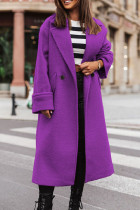 Фиолетовый повседневный однотонный кардиган с отложным воротником, верхняя одежда