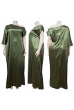 Goud Casual Solid Basic Schuine kraag Lange jurk Grote maten jurken