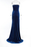 Blue Sexy Casual Solid Backless Slit Strapless Evening Dress Dresses