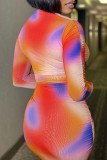 Color Sexy Estampado Vendaje Ahuecado Patchwork Cuello asimétrico Falda tubo Vestidos