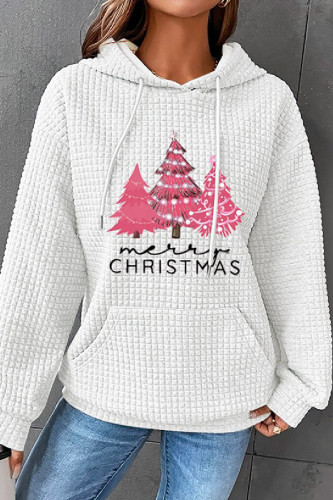 Top con colletto con cappuccio basic stampati albero di Natale bianco casual