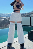 Branco casual sólido retalhos magro cintura alta saias convencionais de cor sólida (com pernas de calças)