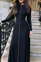 Zwart Casual Solid Basic O-hals Lange jurkjurken