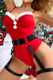 Красное сексуальное однотонное лоскутное рождественское белье