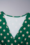 グリーン カジュアル ドット パッチワーク V ネック ペンシル スカート プラス サイズ ドレス