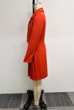 Tangerine Casual Sweet Daily Elegant Chains Solid Color Pleated Turn-back Collar Asymmetrical Dresses