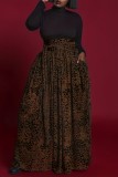 Темно-коричневая повседневная базовая юбка с высокой талией больших размеров с принтом