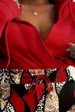 Rote elegante Patchwork-Patchwork-Kordelzug-POLO-Kragen-Bleistiftrock-Kleider in Übergröße