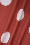 Robes de grande taille rouge décontracté à pois patchwork col en V jupe crayon