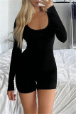 Black Casual Solid Basic O Neck Skinny Rompers