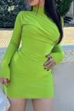 Gröna Casual Solid Basic långärmade klänningar med turtleneck