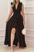 ブラック カジュアル ソリッド パッチワーク ロング ドレス ドレス