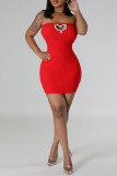 Red Sexy Solid Hollowed Out Backless Strapless Wrapped Skirt Dresses