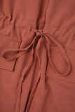 Robe longue décontractée rose avec fente frenule unie et col en V