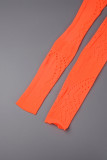 Orange Sexig Solid Ripped Patchwork Genomskinlig O-hals Skinny Jumpsuits