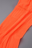 Combinaisons slim orange sexy uni déchiré patchwork transparent col rond