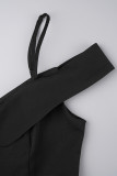 Black Sexy Casual Solid Backless Spaghetti Strap Short Sleeve Dress