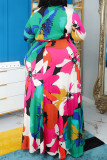 Многоцветное повседневное длинное платье с уздечкой и V-образным вырезом Платья больших размеров
