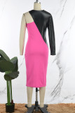 Grijze elegante kleurblok-patchwork-o-hals schede-jurken