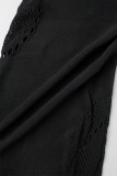 Черные уличные однотонные кружевные узкие комбинезоны с вырезами в стиле пэчворк и открытыми плечами