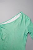 Groene sexy elegante geleidelijke verandering patchwork één schouder bedrukte jurkjurken