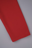 Röd Elegant Solid Patchwork Med Bälte Plisserad O Neck A Line Klänningar