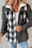 Prendas de abrigo informales grises con cuello vuelto y patchwork a cuadros