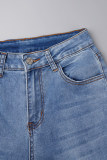 Blue Street Solid Patchwork Buttons Slit Zipper Mid Waist Boot Cut Ripped Denim Jeans