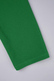 Verde elegante patchwork solido con cintura pieghettata o collo abiti a linea