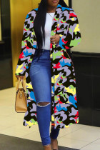 Камуфляж Повседневная верхняя одежда с цветными блоками в стиле пэчворк Карманная пряжка Кардиган Воротник