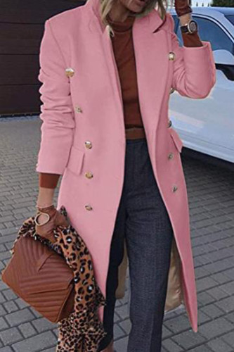 Roze casual effen vest met kraag en kraag bovenkleding