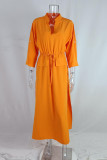 Robe longue décontractée orange à fente frenule unie et col en V