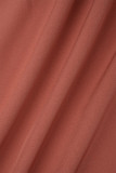 Robe longue décontractée rose avec fente frenule unie et col en V