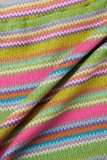 Piume patchwork a righe multicolori con scollo a V e manica lunga in due pezzi