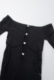 Black Street Solid Lace Hollowed Out Patchwork Hot Drill Off the Shoulder Skinny Jumpsuits