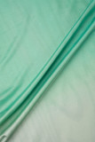 Groene sexy elegante geleidelijke verandering patchwork één schouder bedrukte jurkjurken