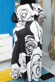 Rosarotes, lässiges, bedrucktes Frenulum-Langkleid mit V-Ausschnitt und Kleider in Übergröße