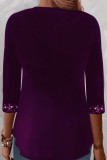 Purple Casual Patchwork Sequins V Neck Tops