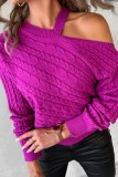 Rose Red Casual Solid Hollowed Out O Neck Tops