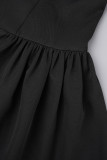 Black Sexy Casual Solid Backless Spaghetti Strap Short Sleeve Dress