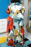 Многоцветное повседневное длинное платье с уздечкой и V-образным вырезом Платья больших размеров