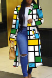 Capispalla con colletto cardigan con fibbia tascabile patchwork color block turchese casual