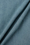 Blå Elegant Solid Pocket Dragkedja Mid Waist Lösa denim jeans