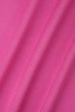 Rozerode elegante kleurblok-patchwork-o-hals schede-jurken