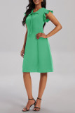 Groene casual effen frenulum mouwloze jurk met v-hals en jurken