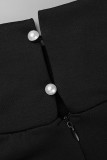 ブラックファッションカジュアルソリッドベーシックタートルネックスキニージャンプスーツ